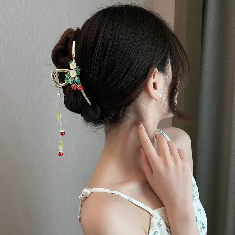 Haimeikang Kẹp Tóc Hoa Cúc / Dâu Tây Đính Ngọc Trai Giả Bằng Kim Loại Cao Cấp Thời Trang Hàn Quốc