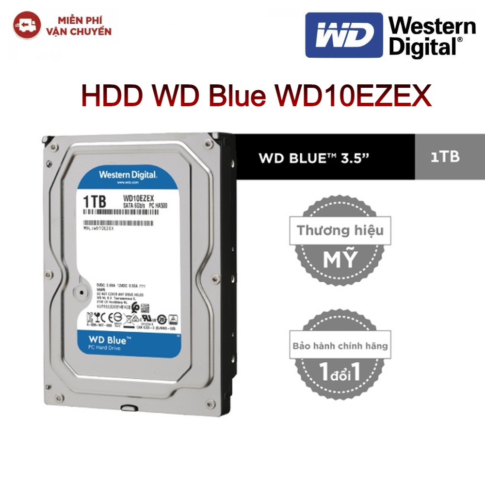 Ổ Cứng HDD WD Blue™ 1TB/64MB/7200rpm/3.5 - WD10EZEX - Hàng chính hãng