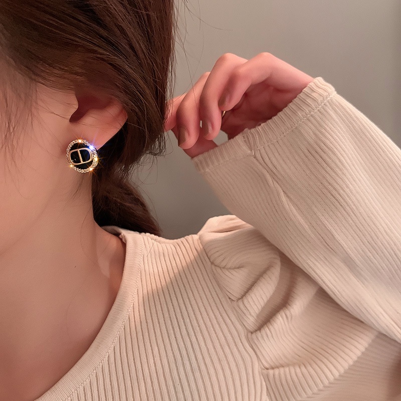 Bông tai mạ bạc 925 hình chữ cái phong cách thời trang Hàn Quốc