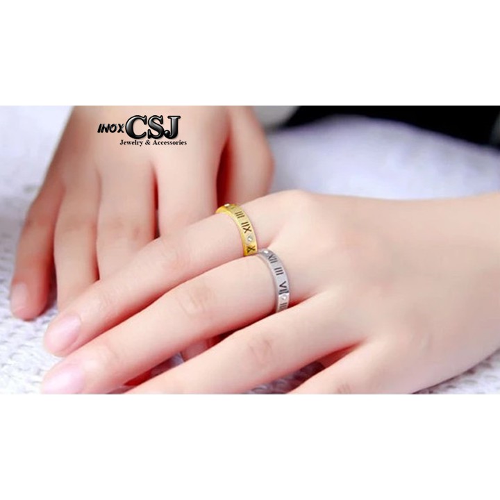 NHẪN TITAN SỐ LA MÃ MÀU VÀNG ĐẸP KHÔNG ĐEN - tặng hộp đựng xinh xắn