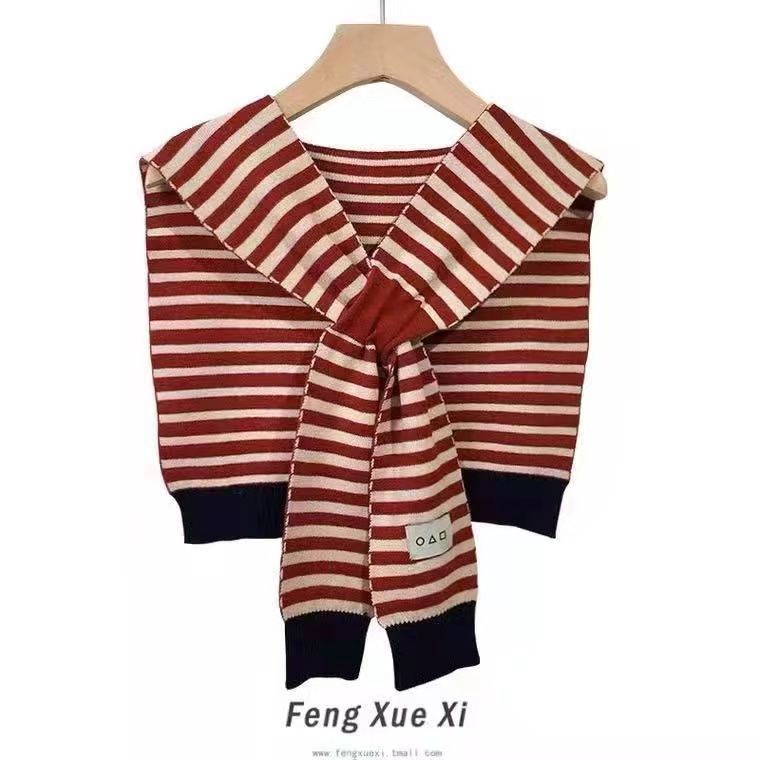 Khăn Choàng Cổ Mỏng Nhỏ Thắt Nút Họa Tiết Kẻ Sọc Màu Đỏ Phong Cách Cổ Điển Thời Trang Mới Cho Nữ