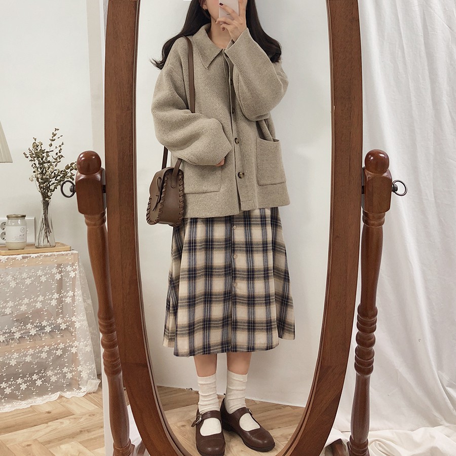 Váy kẻ ô Moran mùa thu style Hàn Quốc