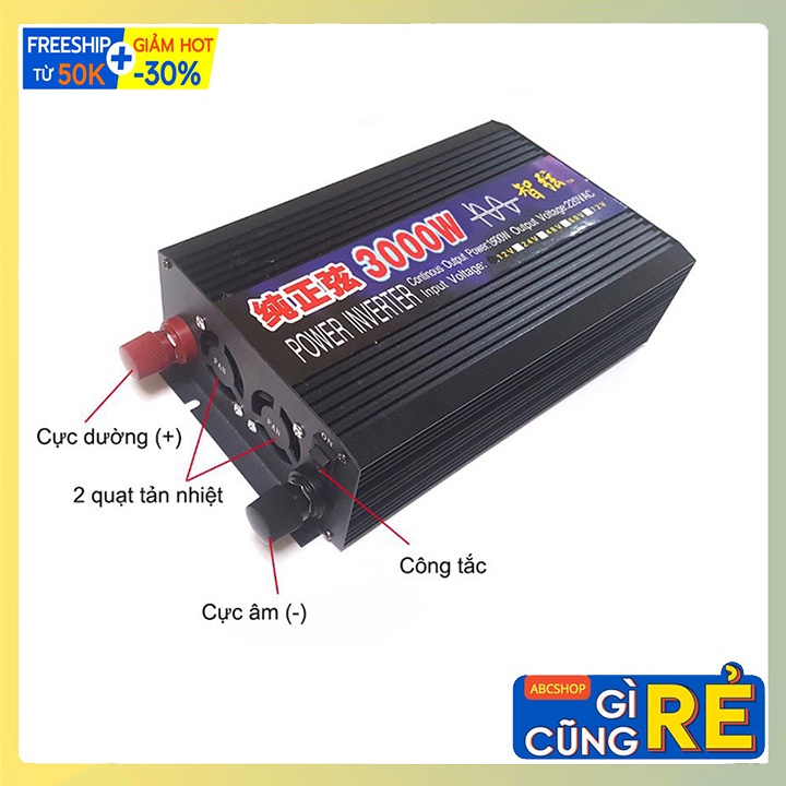 Bộ đổi nguồn inverter Sin chuẩn 3000W, kích điện ac quy 24v-220v
