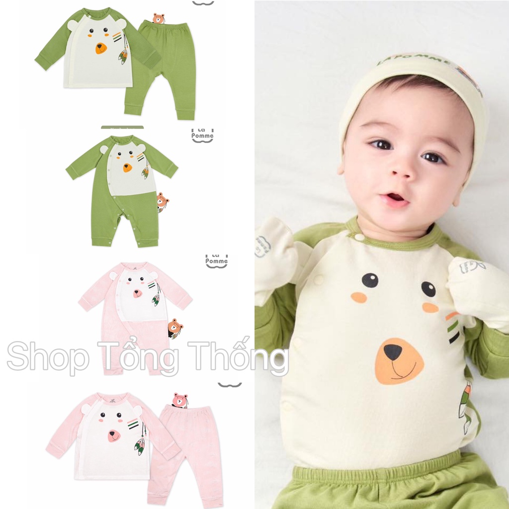 Bộ cài chéo cài giữa Body dài tay La Pomme sơ sinh modal cao cấp hải cẩu kẻ sọc bé trai bé gái SLD185 JL047 23001 15001