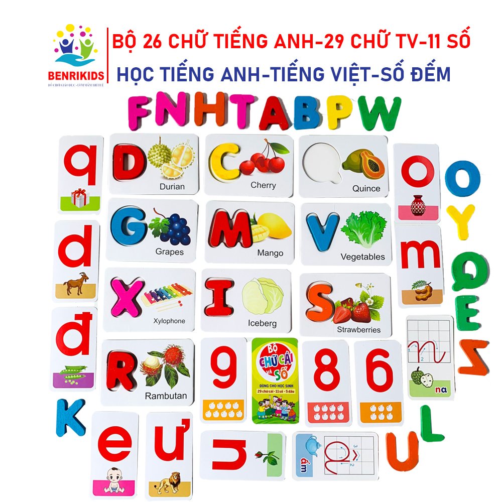Đồ Chơi Giáo Dục Sớm Montessori Trọn Bộ 66 Thẻ Học Thông Minh Cho Bé Tập Làm Quen Chữ Cái Tiếng Anh-Tiếng Việt Và Số Đếm