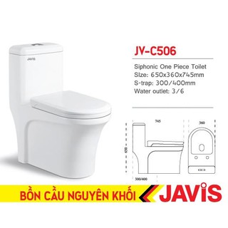 Bồn cầu liền khối JAVIS JV-C506, công nghệ men Nano, chống bám bẩn và diệt khuẩn, siêu bền.