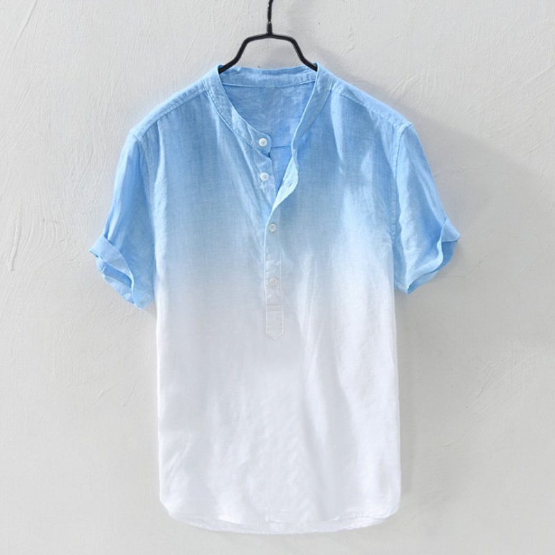Áo Sơ Mi Cotton Nhuộm Màu Gradient Thoáng Khí Thời Trang Mùa Hè Cho Nam