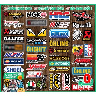 Sticker dán xe máy chống nước - Decal tem xe máy logo Ohlins , Akarapovic , Brembo , Kingdrag...