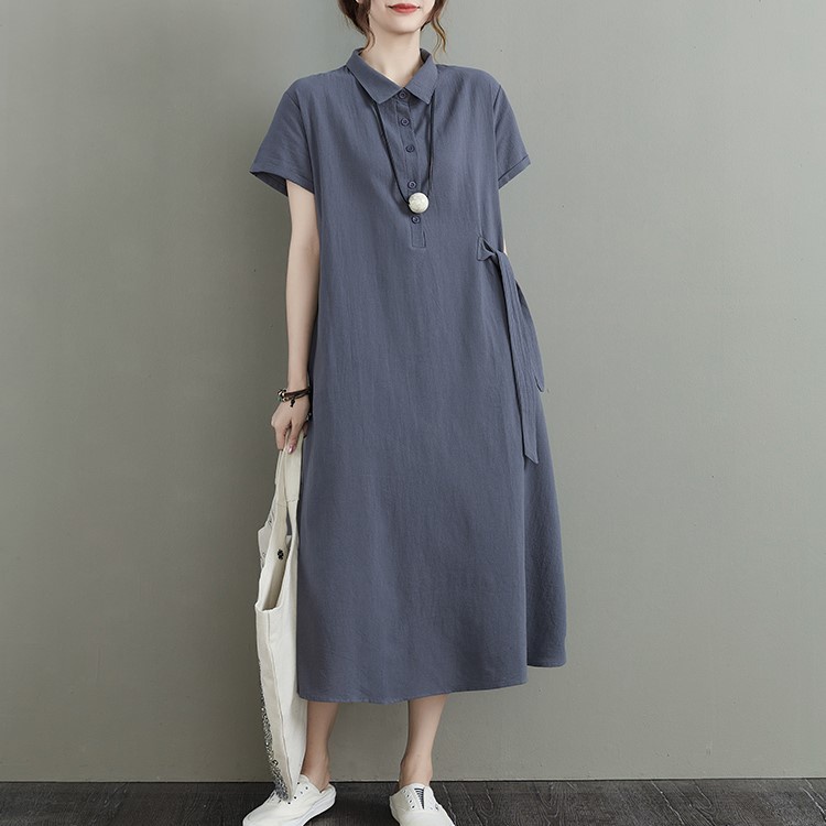 Váy sơ mi cộc tay dáng dài, Váy linen cao cấp che khuyết điểm tôn dáng D61