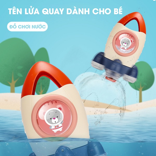 Đồ chơi nhà tắm cho bé Bể bơi tên lửa tự động xoay 360 độ phun nước