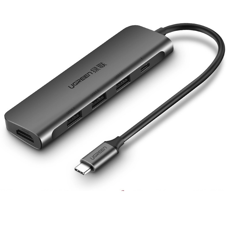 Bộ chuyển đổi TYPE C sang 3 USB 3.0 + HDMI + hỗ trợ nguồn TYPE C CM136 Ugreen 50209