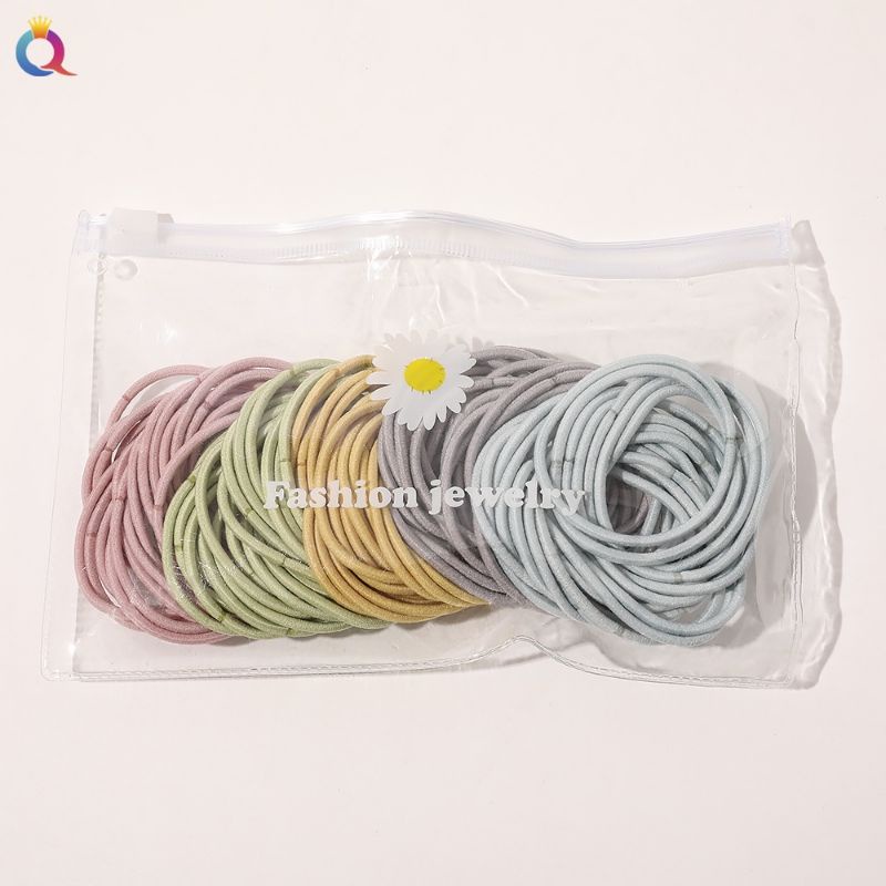 Set 100 Dây Buộc Tóc Mix Nhiều Màu Siêu Xinh Kèm Túi Zip Hoa Cúc Trong Suốt