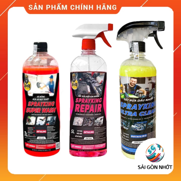 COMBO 3 chai Sprayking : Super Wash xà bông bọt tuyết, Ultra Clean tẩy nhớt, Repair tẩy nhôm