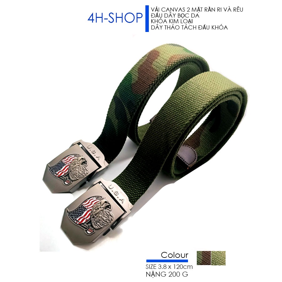 Thắt lưng nam vải bố dày màu rằn ri khóa US dài 120 cm đầu bọc da trẻ trung thanh lịch bền đẹp