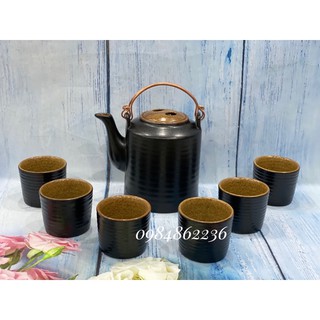 Bộ trà ấm tích men nâu gốm Bát Tràng- Bộ ấm chén Bát Tràng