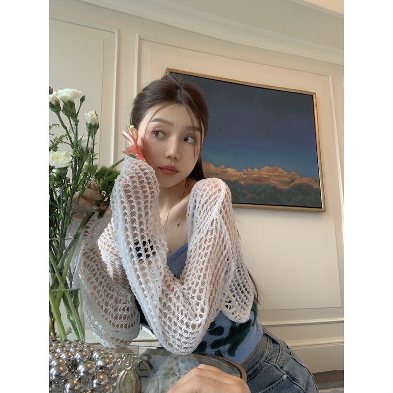 Hàng Mới Nhất Áo cardigan Dệt Kim Mỏng + Áo Hai Dây Dáng Ngắn Cho Nữ