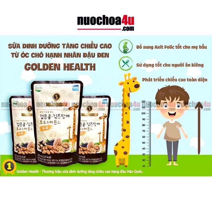 Sữa Óc Chó dinh dưỡng tăng chiều cao - Golden Health 195ml  Bịch thumbnail