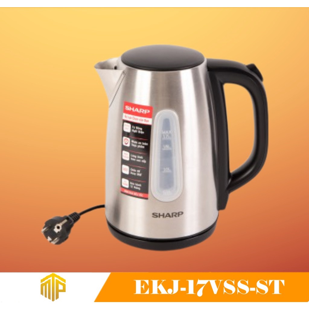 Ấm siêu tốc Sharp EKJ-17VSS-ST 1.7 lít (Hàng chính hãng, nấu nước nhanh, thiết kế sang trọng)
