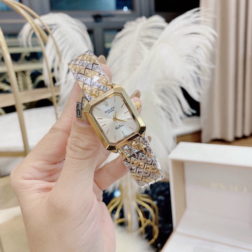 Đồng hồ nữ đẹp Rolex dây thép không gỉ đính đá sang trọng dây kim loại bảo hành 12 tháng