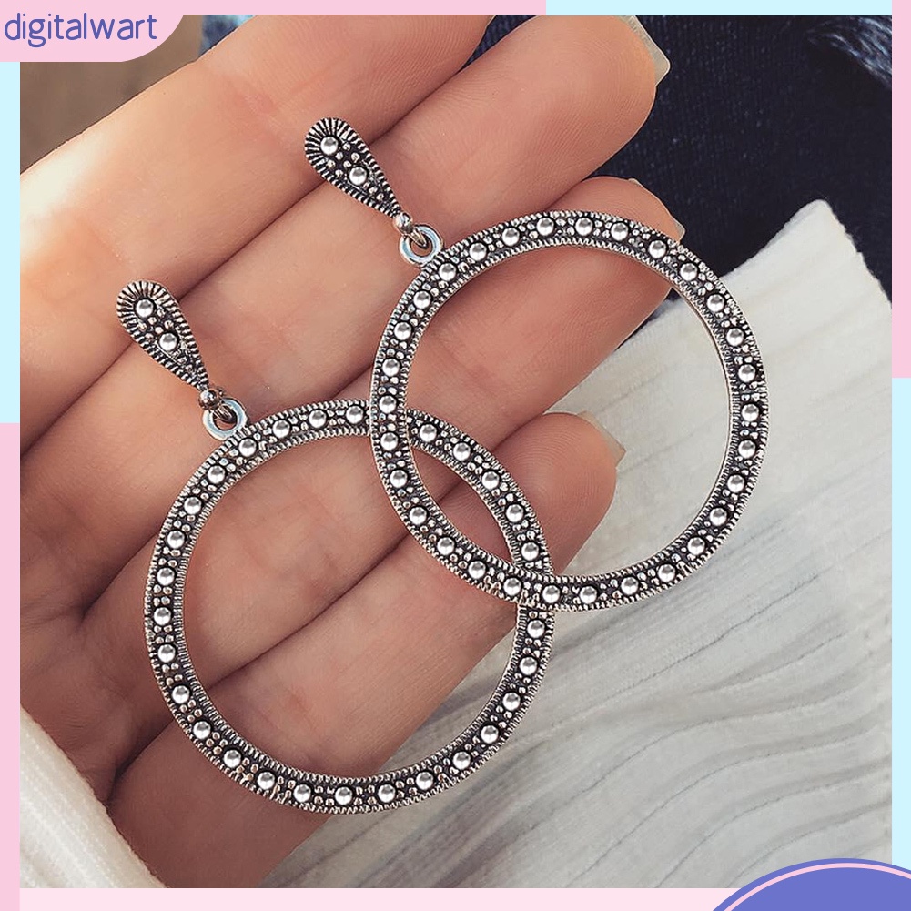 Đôi bông tai vòng tròn đính đá kiểu dáng cổ điển cho nữ