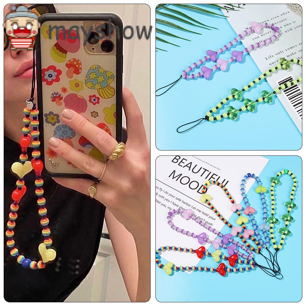 MAYSHOW Ins Style Lanyard Acrylic Beaded Ornament New Rainbow Color Transparent Fashion Phone Chain