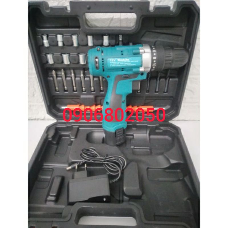 Máy khoan pin kèm phụ kiện y hình 12V hãng MAKITA lỏi đồng khỏe pin trâu BH 1 năm bắn vít và khoan được tất cả mọi thứ