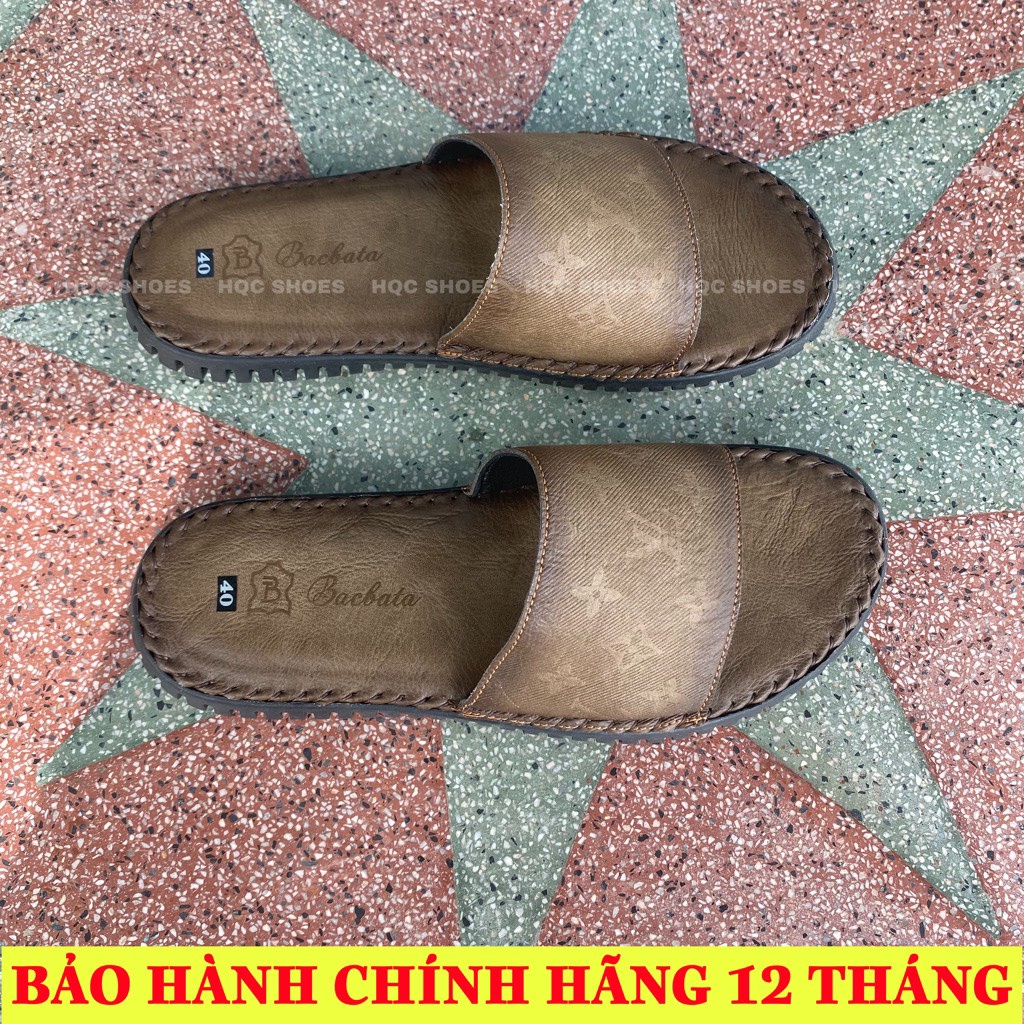 Dép da nam quai chéo chất liệu da bò thật đế khâu chắc chắn phong cách trẻ trung HQ0133