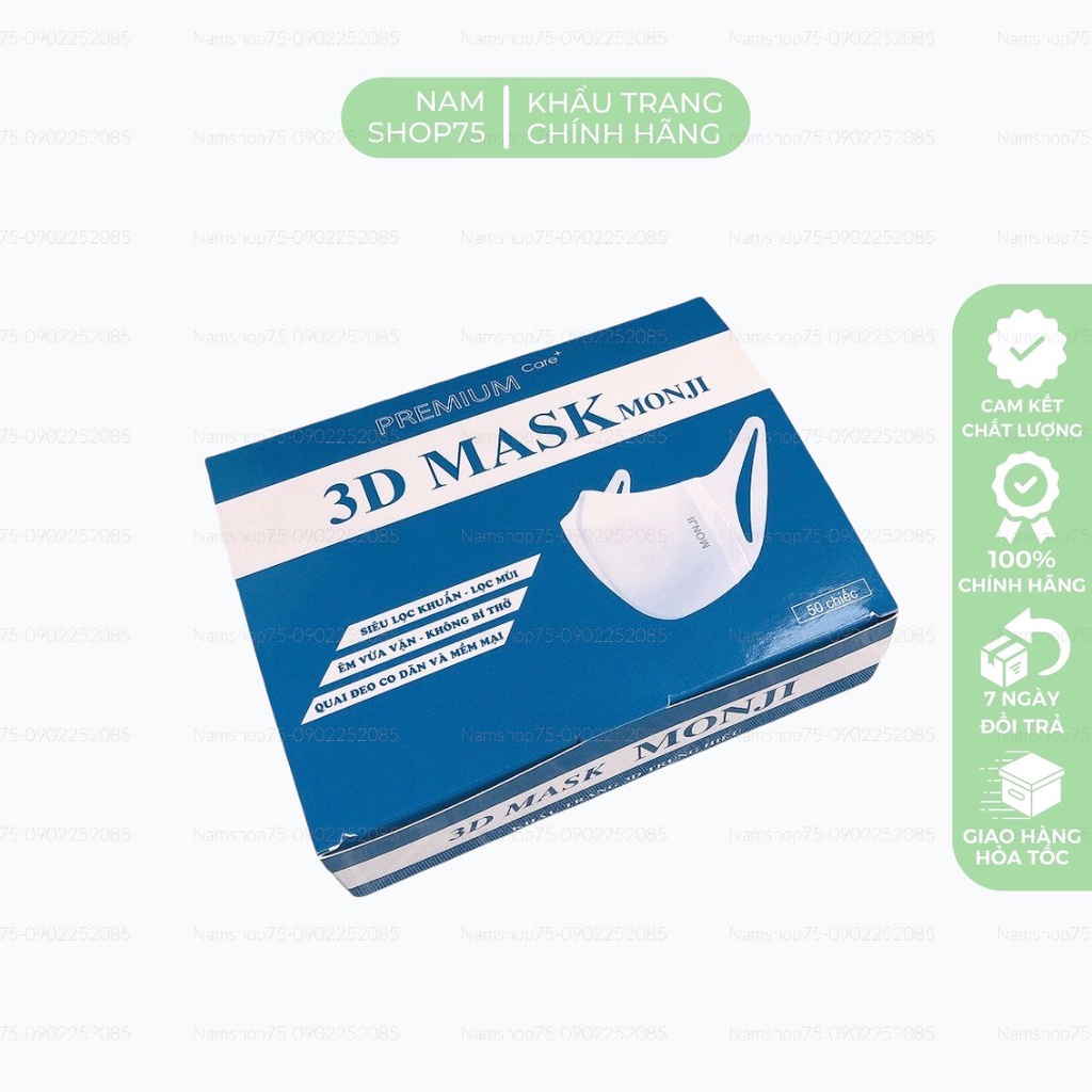 [CÓ SẴN] Hộp 50 Chiếc Khẩu Trang MONJI 3D MASK Công Nghệ Nhật Bản Chính Hãng Kháng Khuẩn, Lọc Bụi From Nhỏ Ôm Mặt