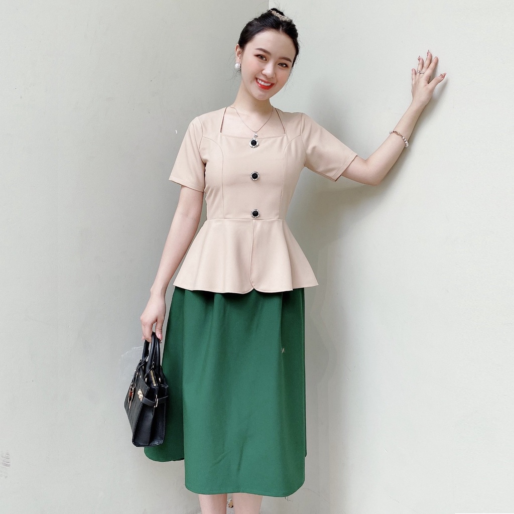 Sét Đầm Công Sở Áo PepLum Phối Nút AKARA K304 Phù Hợp Đi Làm Dạo Phố Dự Tiêc | BigBuy360 - bigbuy360.vn