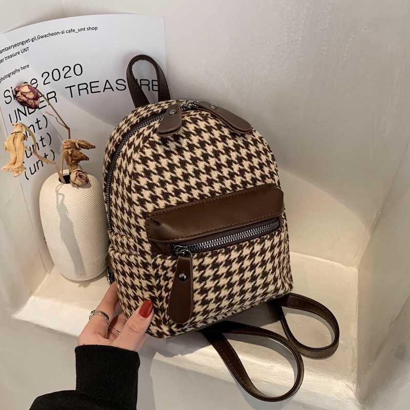 Balo Nữ Mini Vải Dạ Caro Chéo