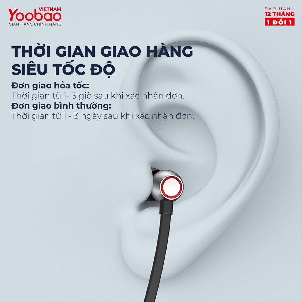 Tai nghe thể thao Bluetooth 5.0 Yoobao YB504 - Khử tiếng ồn - Hàng phân phối chính hãng - Bảo hành 12 tháng 1 đổi 1