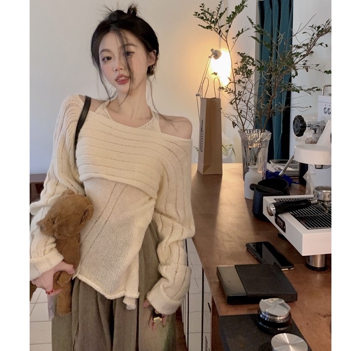 kumikumi Áo Dệt Kim Tay Dài Màu Hồng Thời Trang Hàn Quốc Dành Cho Nữ croptop