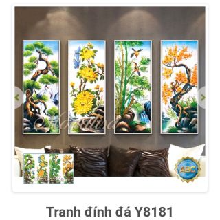Tranh đính đá tứ quý tùng cúc trúc mai y8181(125 x 80/)cm . lv445 (132x90) cm