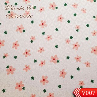 Vải đũi tơ vân hoa hồng nền trắng -V007