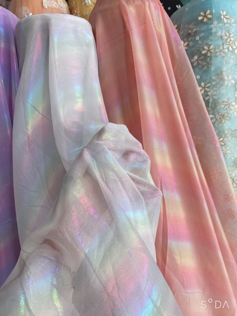 Vải tơ phản quang khổ 1m5 may scrunchies hologram