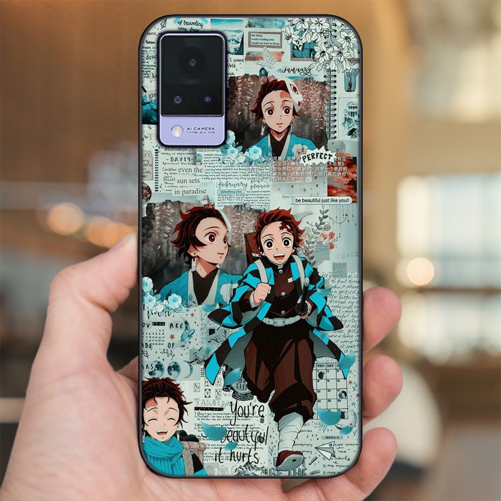 Ốp lưng Vivo V21 viền đen in hình Tanjiro Kimetsu No Yaiba