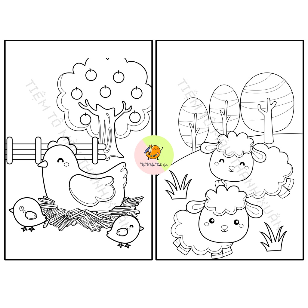 Set 10 Tờ Tranh Tô Màu Chủ Đề Nông Trại Tô Màu Sáp, Màu Chì - Tiệm Tô Màu Thanh Xuân