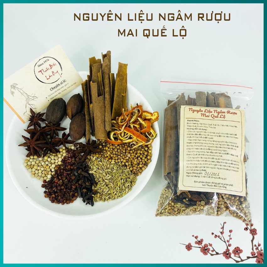 Nguyên Liệu Ngâm Mai Quế Lộ (Đủ 9 vị, Đã Rang Thơm, Nghiện Vụn - Tặng Túi Lọc Để Ngâm)