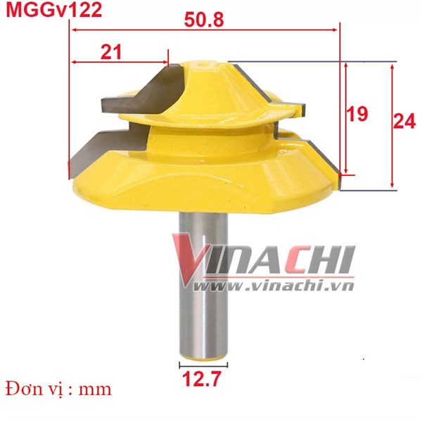 Mũi phay gỗ ghép góc vuông MUWANG vàng MPGGVV