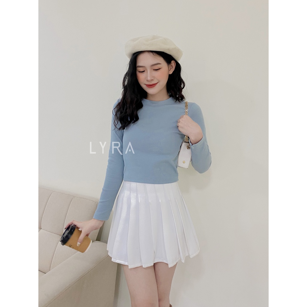 Áo thun tăm dài tay LYRA, thun basic cổ tròn trơn dáng croptop chất thun tăm dày ấm, xinh xắn-VSYAP0166