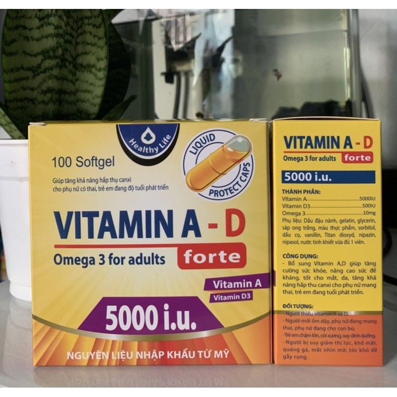 Viên Uống Vitamin A D Bổ Sung Vitamin Giảm Nguy Cơ Khô Mắt Mỏi Mắt Còi Xương Hỗ Trợ Đẹp Da Hộp 100 Viên