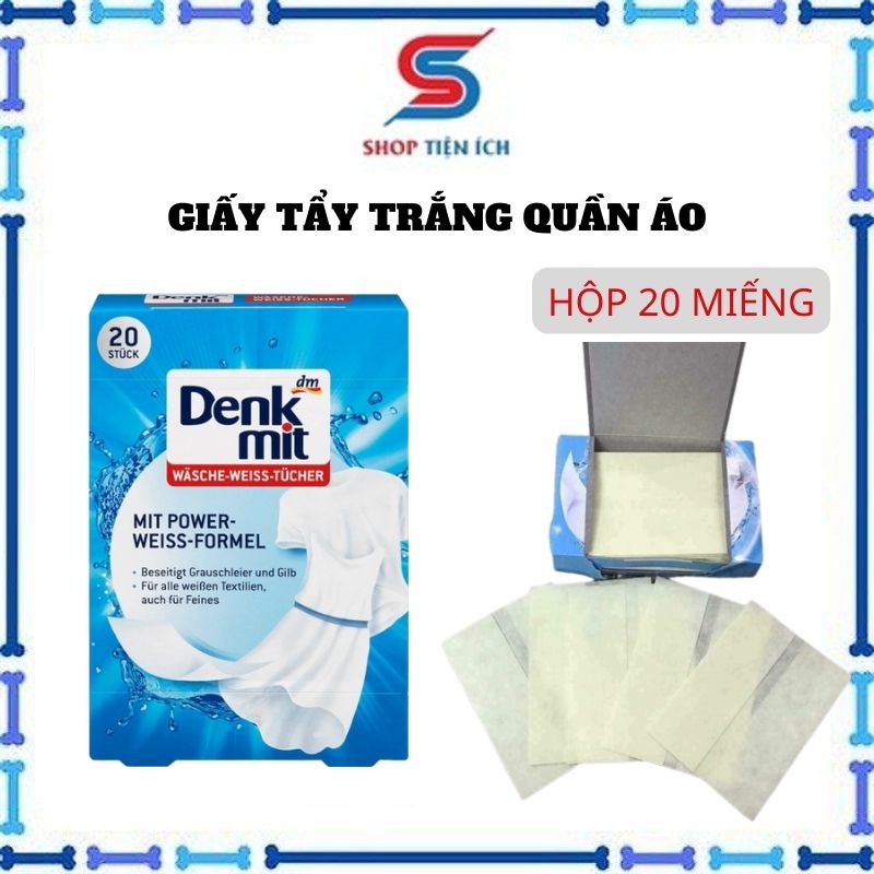 Giấy tẩy trắng quần áo Denkmit 20 miếng Wasche Weiss làm trắng quần áo xỉn màu hàng nội địa Đức