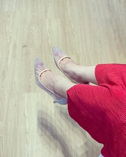 Louboutin đính đá phối lưới cao 7p