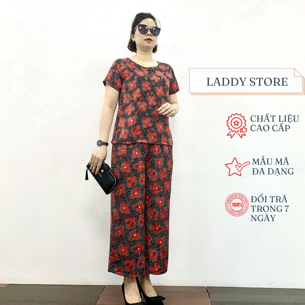 Đồ Bộ Nữ Trung Niên Cộc Tay Phom Rộng Chất Liệu Lụa Satin Mềm Mại Mát Mẻ - Laddy Store