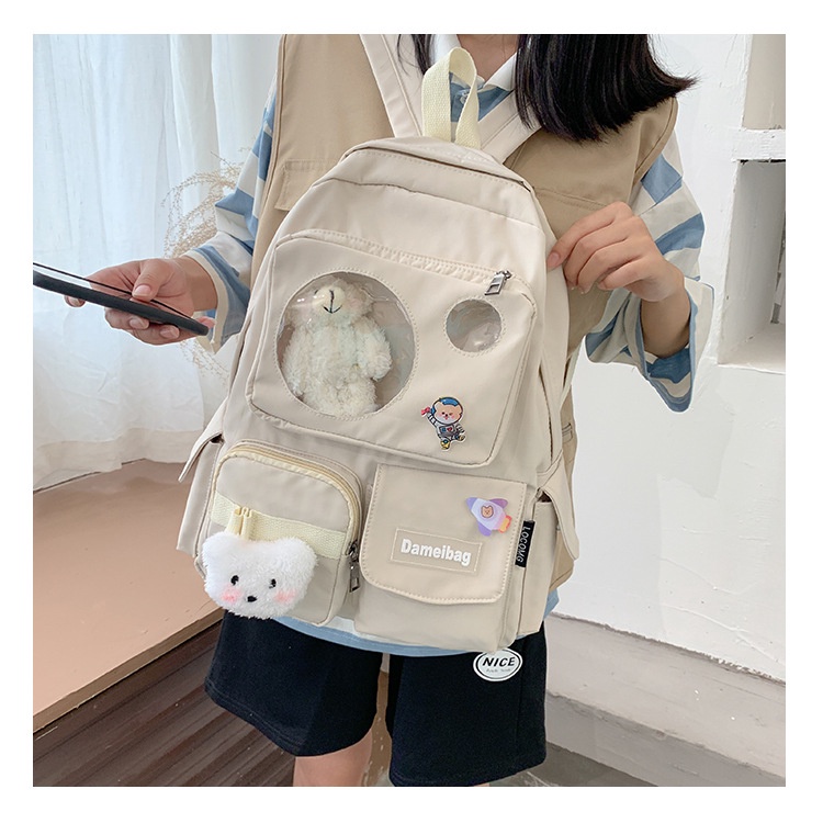 Balo ulzzang nam nữ đi học đi chơi, balo học sinh kính tròn nhiều màu chống nước tặng kèm sticker và gấu ngẫu nhiên