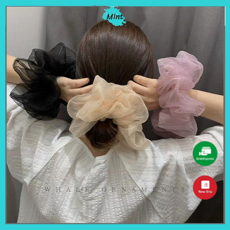 Dây Cột Tóc Crunchies Cỡ Lớn 16cm ❤️FREESHIP❤️ Dây Buộc Tóc Vải Voan Không Nhũ Siêu Xinh Sang Chảnh