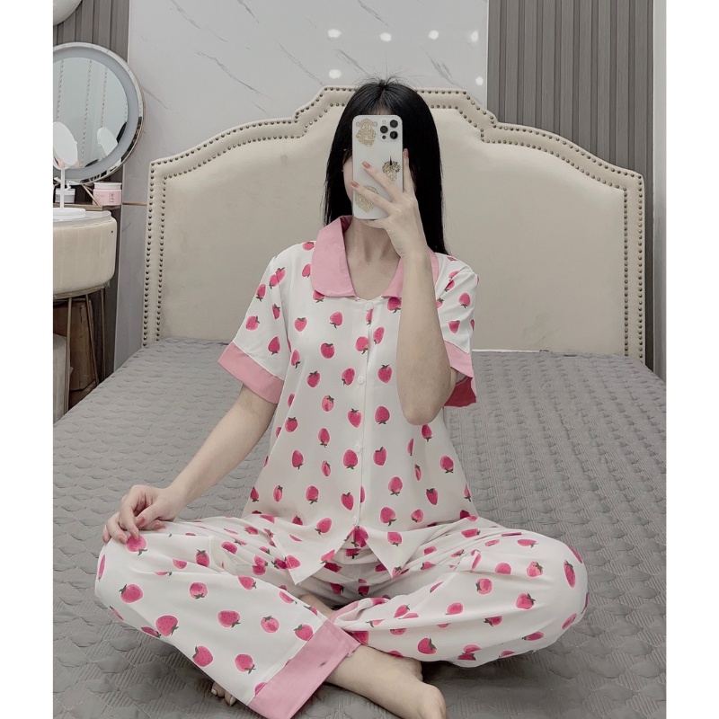 Đồ bộ pijama mặc nhà, đồ bộ nữ cộc tay quần dài chất lụa satin mềm mại, họa tiết xinh xắn | BigBuy360 - bigbuy360.vn