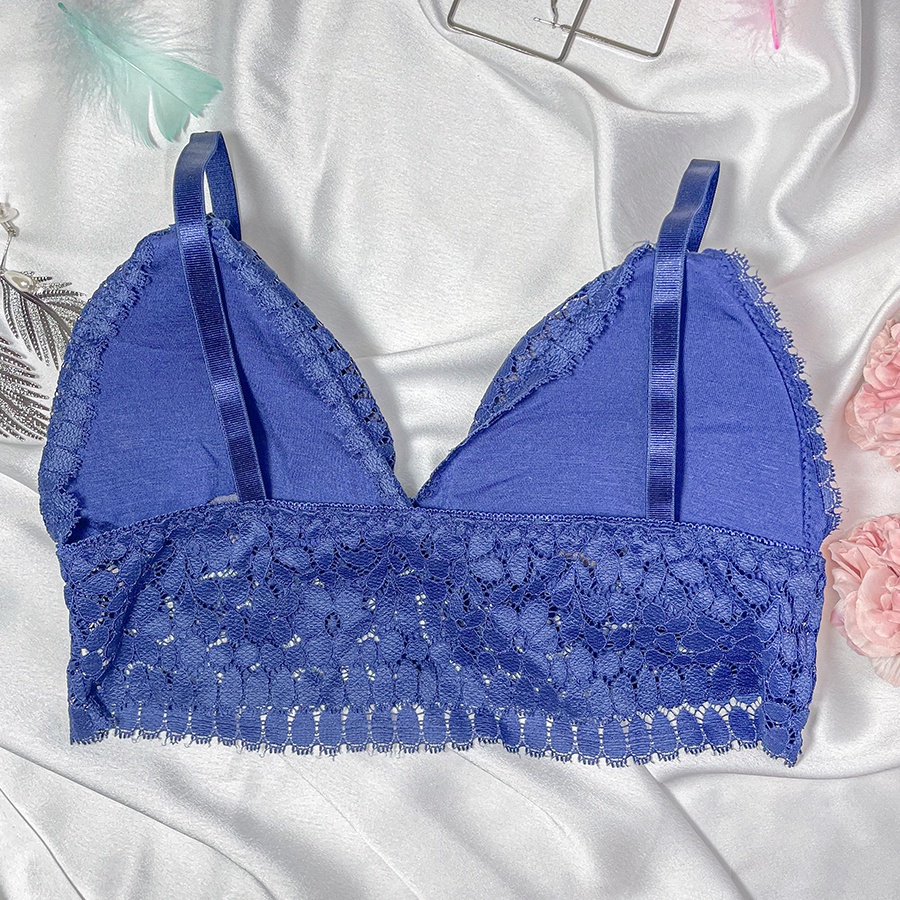 Áo Lót Nữ - Áo Bra ren hoa xanh hai dây croptop quyến rũ_BR032