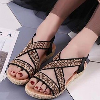 (Bảo hành 12 tháng) Giày sandal nữ quai chéo thêu hoa thổ cẩm cao 3cm - Giày nữ da mềm 2 màu Đen và Kem - Linus LN226