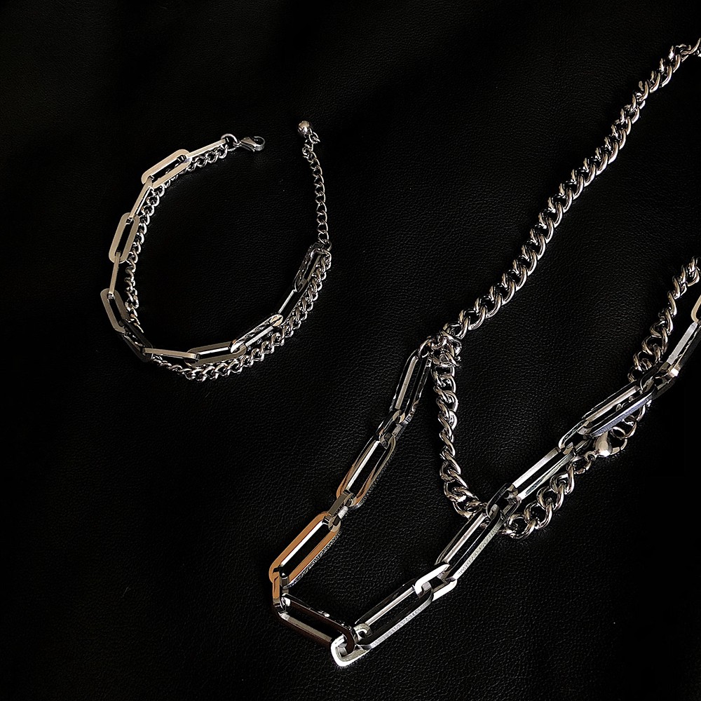 Korean personality double-layer design titanium steel bracelet A0004